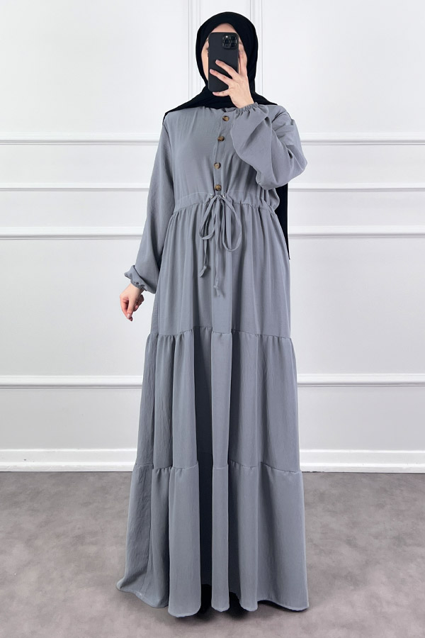 Fırfır Detaylı Ayrobin Elbise - Gri