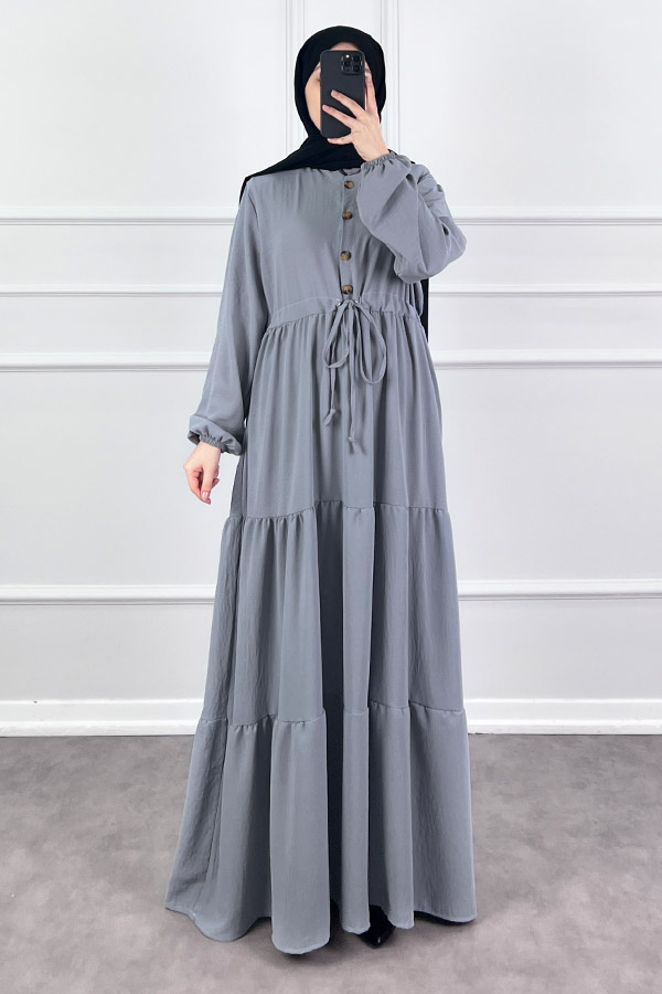 Fırfır Detaylı Ayrobin Elbise - Gri