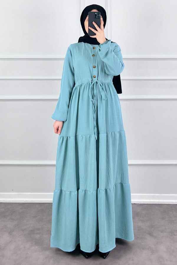 Fırfır Detaylı Ayrobin Elbise - Turkuaz