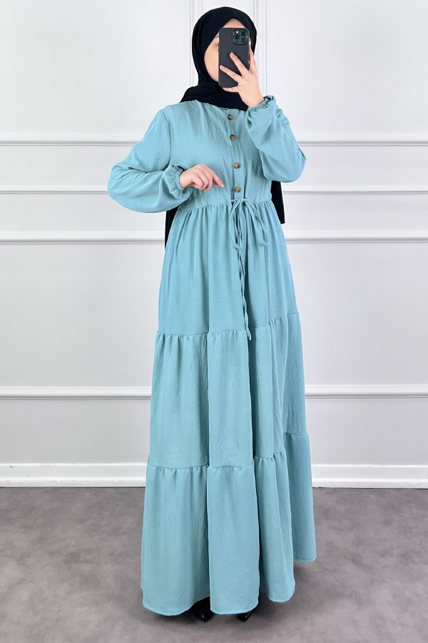 Fırfır Detaylı Ayrobin Elbise - Turkuaz