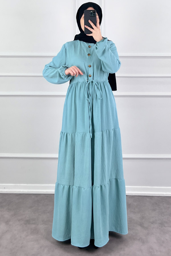 Fırfır Detaylı Ayrobin Elbise - Turkuaz
