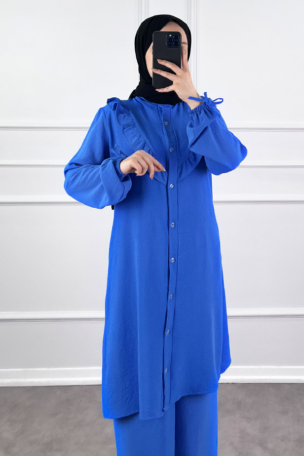 Fırfır Detaylı İkili Takım - Mavi