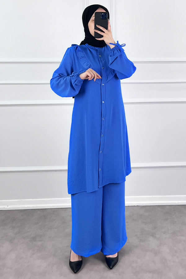 Fırfır Detaylı İkili Takım - Mavi