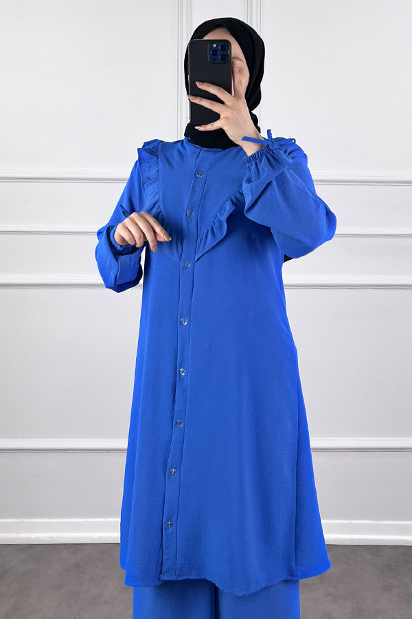 Fırfır Detaylı İkili Takım - Mavi