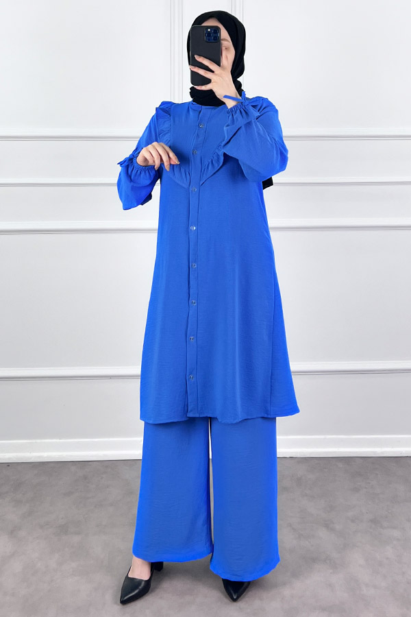 Fırfır Detaylı İkili Takım - Mavi