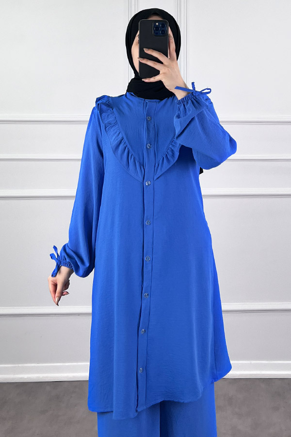 Fırfır Detaylı İkili Takım - Mavi