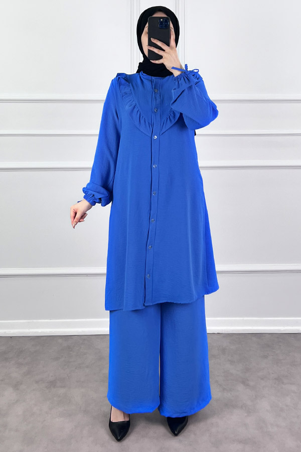 Fırfır Detaylı İkili Takım - Mavi