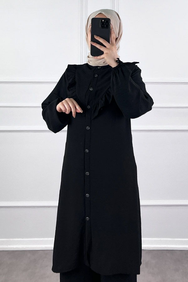 Fırfır Detaylı İkili Takım - Siyah