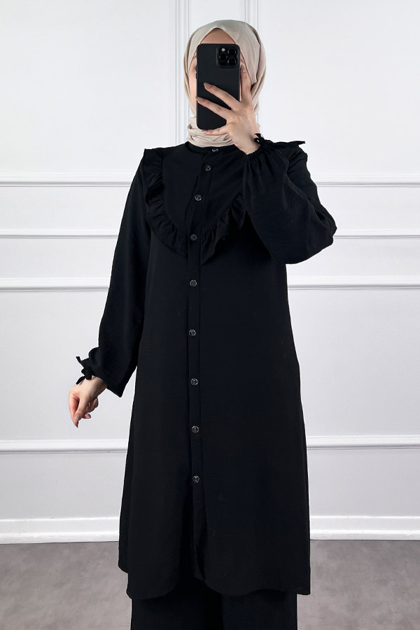 Fırfır Detaylı İkili Takım - Siyah