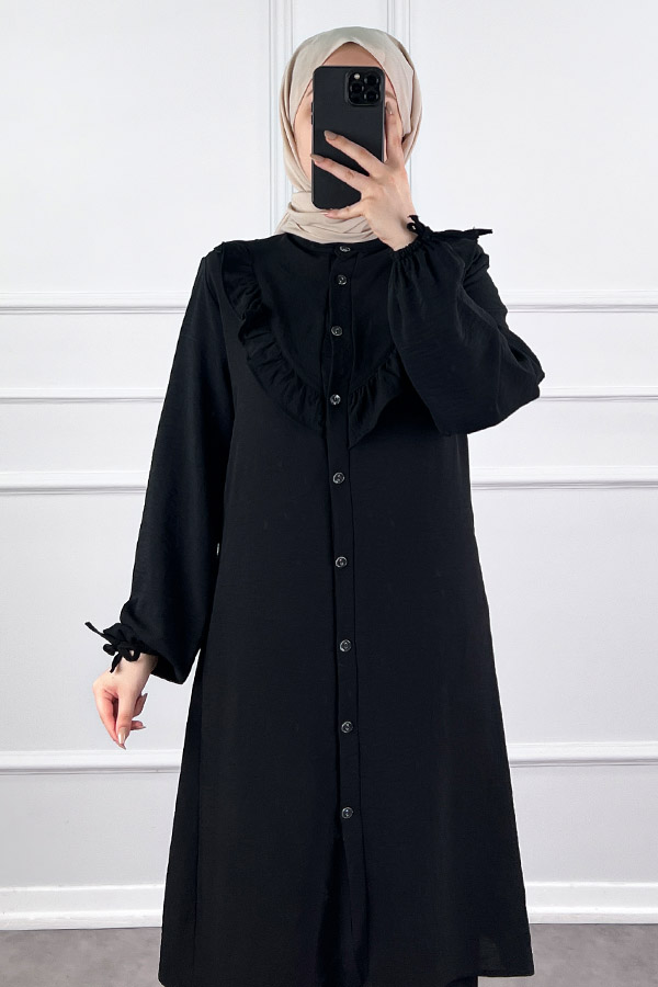 Fırfır Detaylı İkili Takım - Siyah