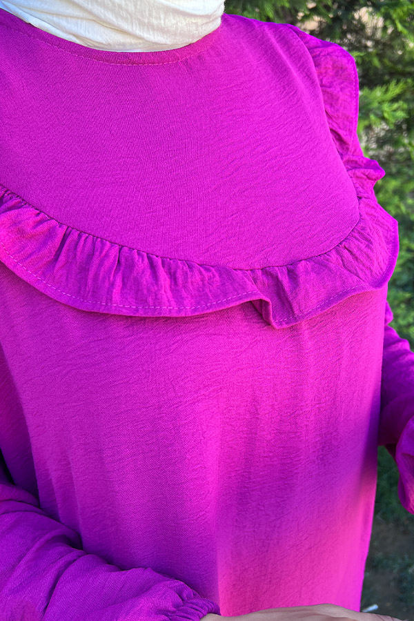 Fırfırlı Volanlı Ayrobin Elbise - Fuşya Fırfırlı Volanlı Ayrobin Elbise - Fuşya