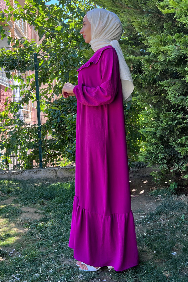 Fırfırlı Volanlı Ayrobin Elbise - Fuşya Fırfırlı Volanlı Ayrobin Elbise - Fuşya