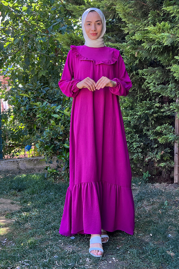 Fırfırlı Volanlı Ayrobin Elbise - Fuşya Fırfırlı Volanlı Ayrobin Elbise - Fuşya