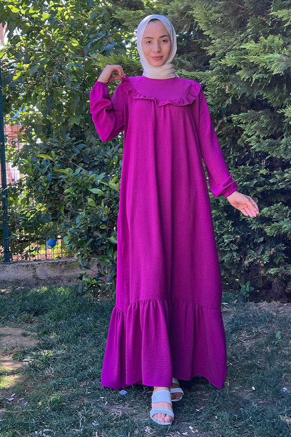 Fırfırlı Volanlı Ayrobin Elbise - Fuşya Fırfırlı Volanlı Ayrobin Elbise - Fuşya