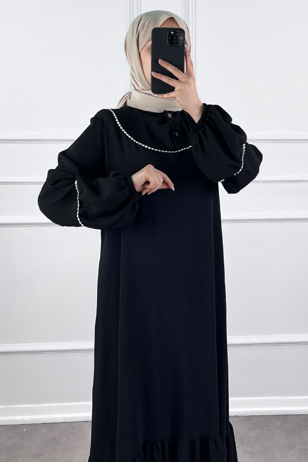 Fistolu Elbise - Siyah