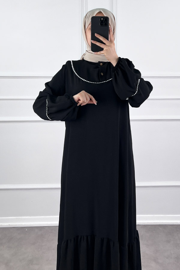 Fistolu Elbise - Siyah