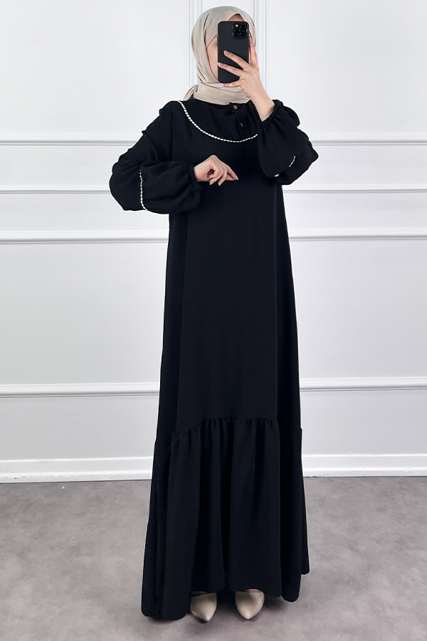 Fistolu Elbise - Siyah