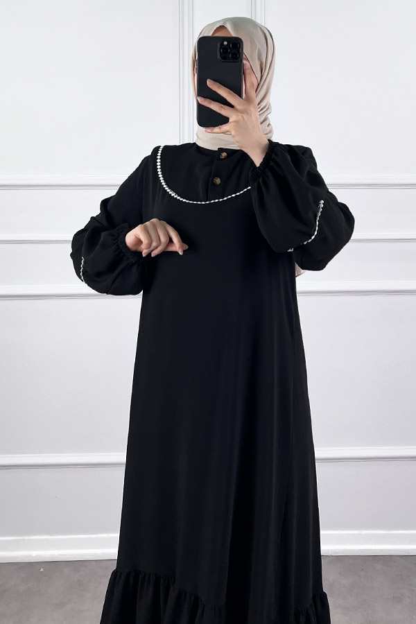 Fistolu Elbise - Siyah