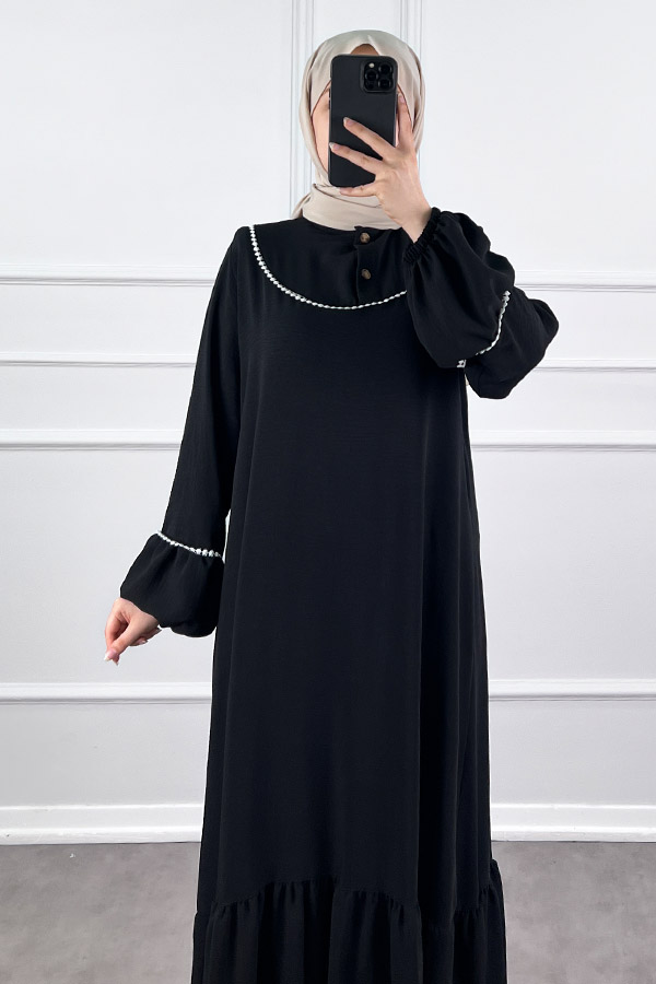 Fistolu Elbise - Siyah