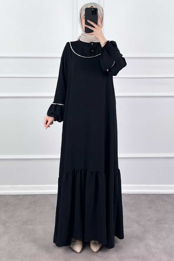 Fistolu Elbise - Siyah