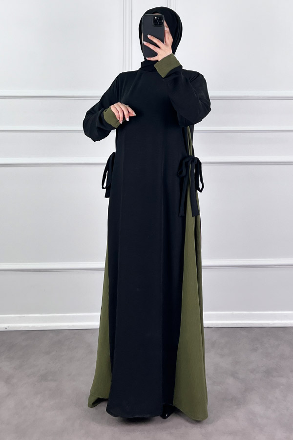 Garnili Fiyonklu Ayrobin Elbise - Haki