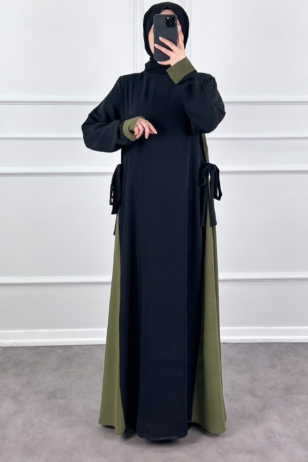 Garnili Fiyonklu Ayrobin Elbise - Haki