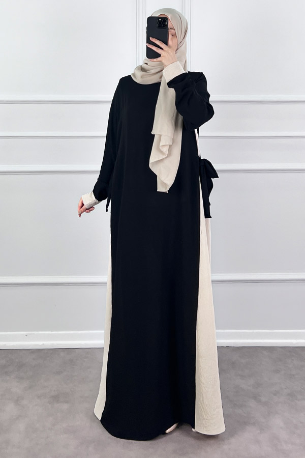 Garnili Fiyonklu Ayrobin Elbise - Krem Garnili Fiyonklu Ayrobin Elbise - Krem