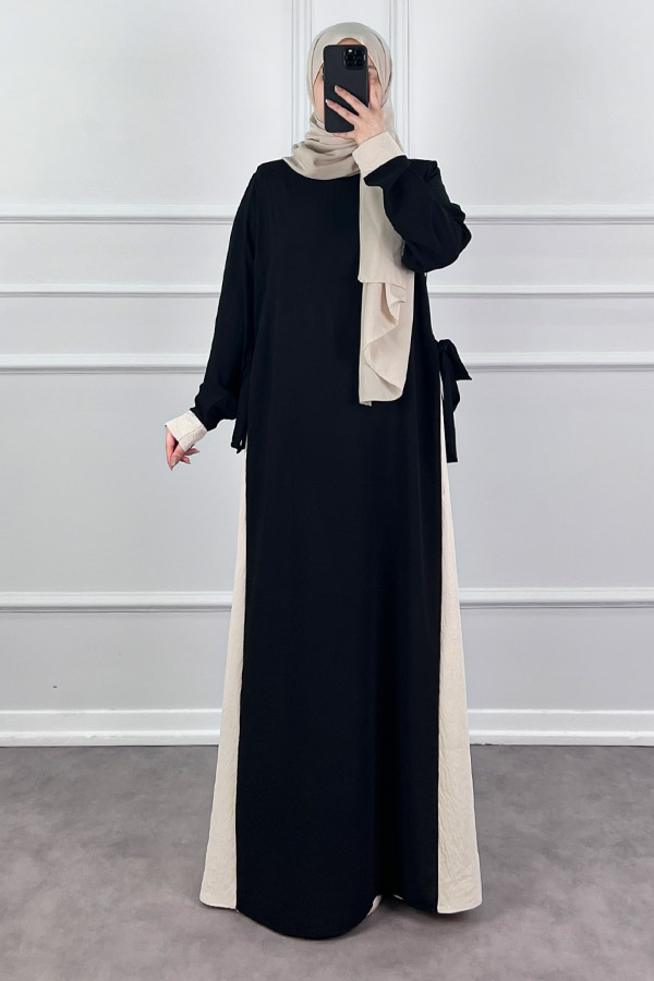 Garnili Fiyonklu Ayrobin Elbise - Krem Garnili Fiyonklu Ayrobin Elbise - Krem