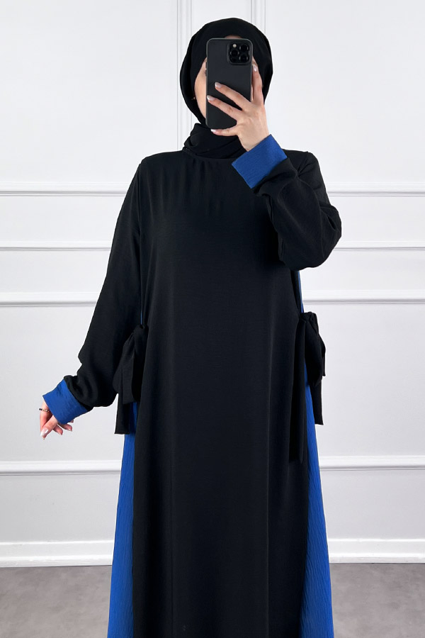 Garnili Fiyonklu Ayrobin Elbise - Mavi