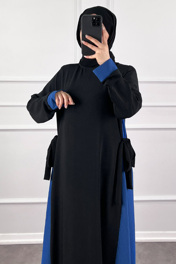 Garnili Fiyonklu Ayrobin Elbise - Mavi