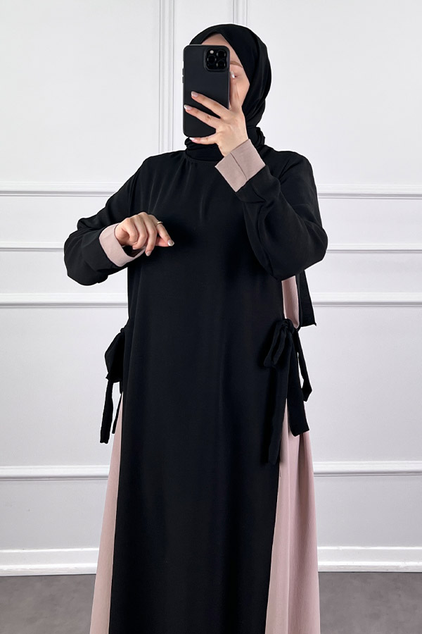 Garnili Fiyonklu Ayrobin Elbise - Taş