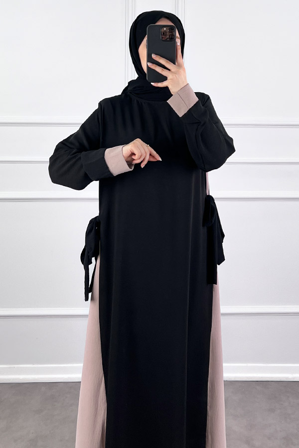 Garnili Fiyonklu Ayrobin Elbise - Taş