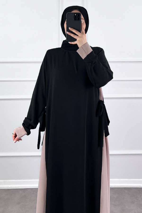 Garnili Fiyonklu Ayrobin Elbise - Taş