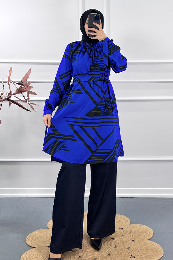 Geometri Desen İkili Takım - Mavi