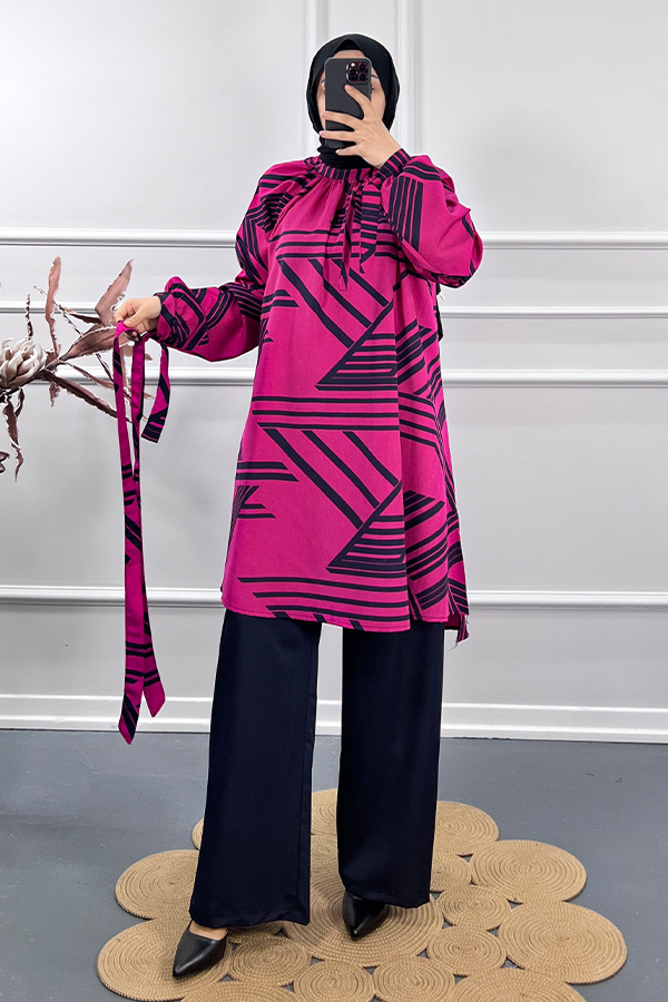 Geometri Desen İkili Takım - Pembe