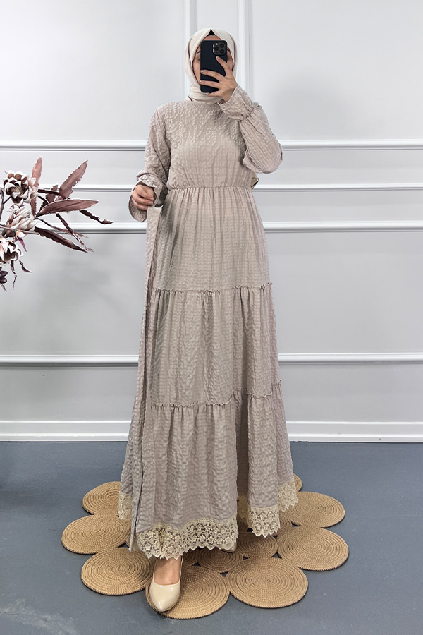 Gofre Pamuk Elbise - Vizon Gofre Pamuk Elbise - Vizon