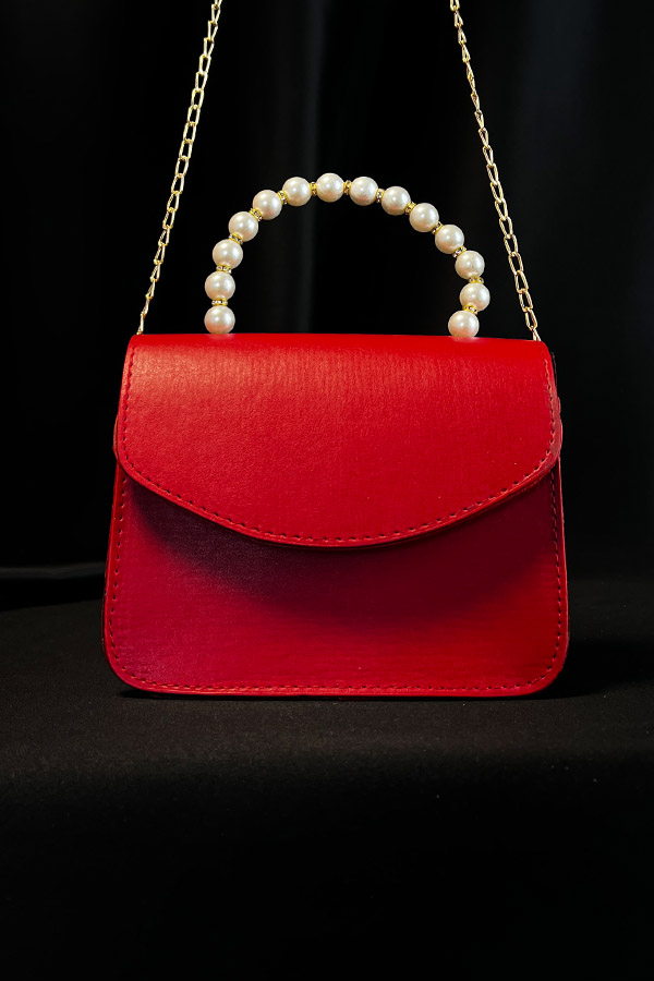 İnci Saplı Çanta - Kırmızı İnci Saplı Çanta - Kırmızı