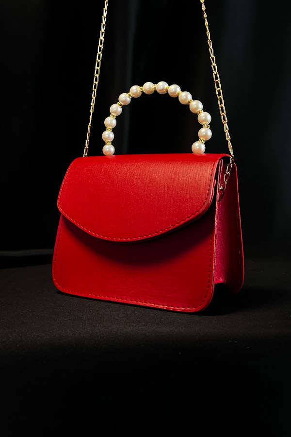 İnci Saplı Çanta - Kırmızı İnci Saplı Çanta - Kırmızı