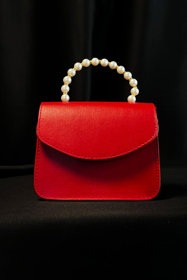 İnci Saplı Çanta - Kırmızı İnci Saplı Çanta - Kırmızı