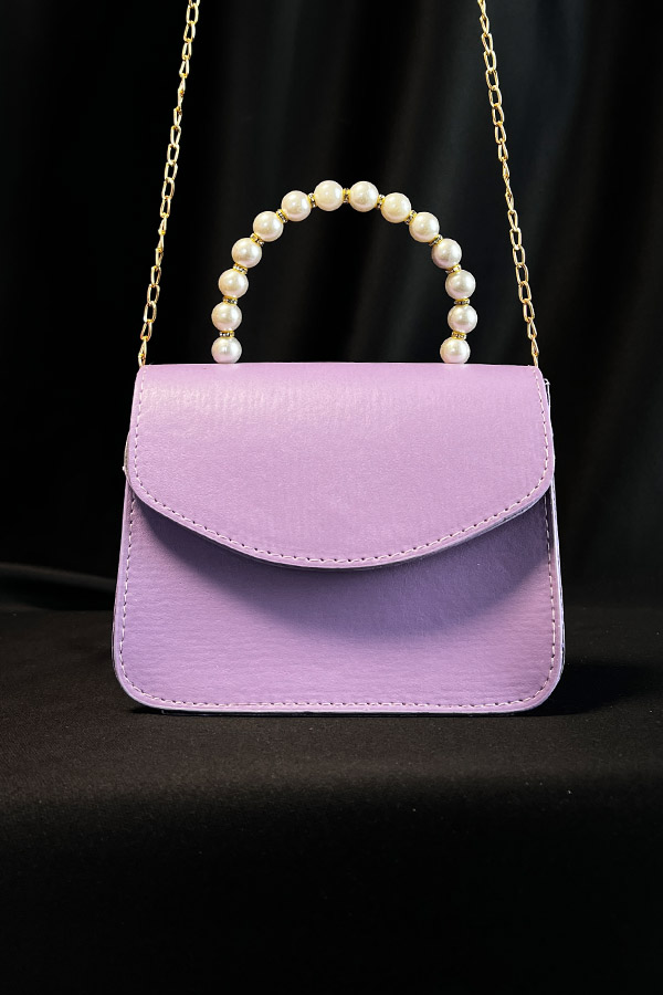 İnci Saplı Çanta - Lila