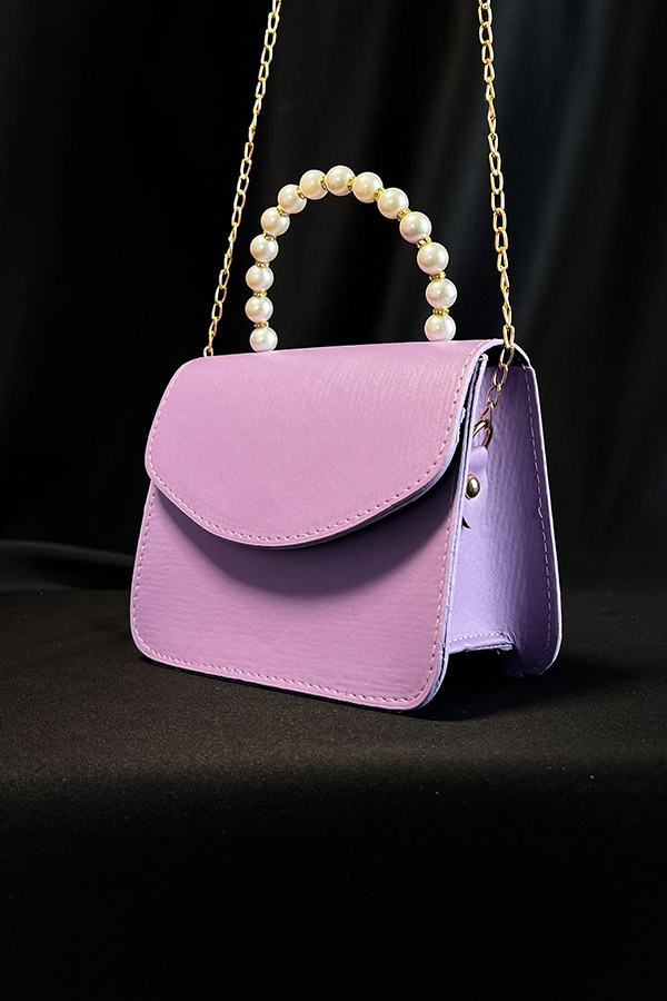 İnci Saplı Çanta - Lila