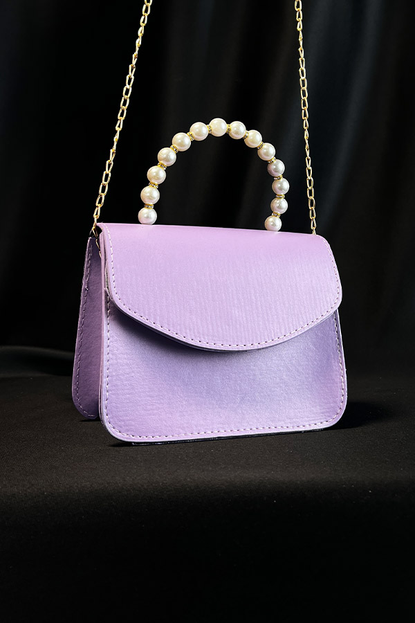 İnci Saplı Çanta - Lila