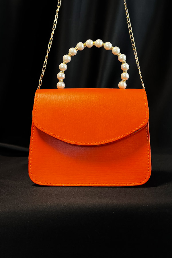 İnci Saplı Çanta - Oranj