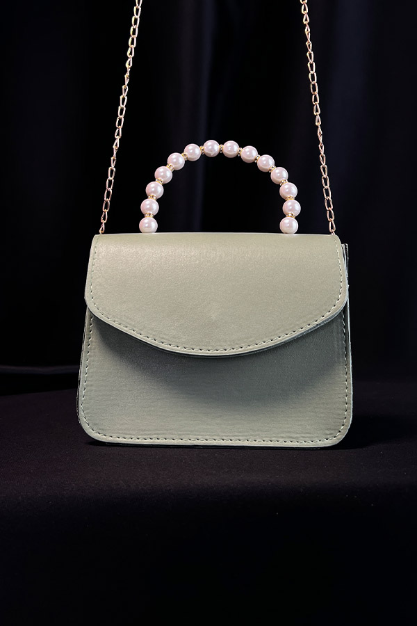İnci Saplı Çanta - Su Yeşili