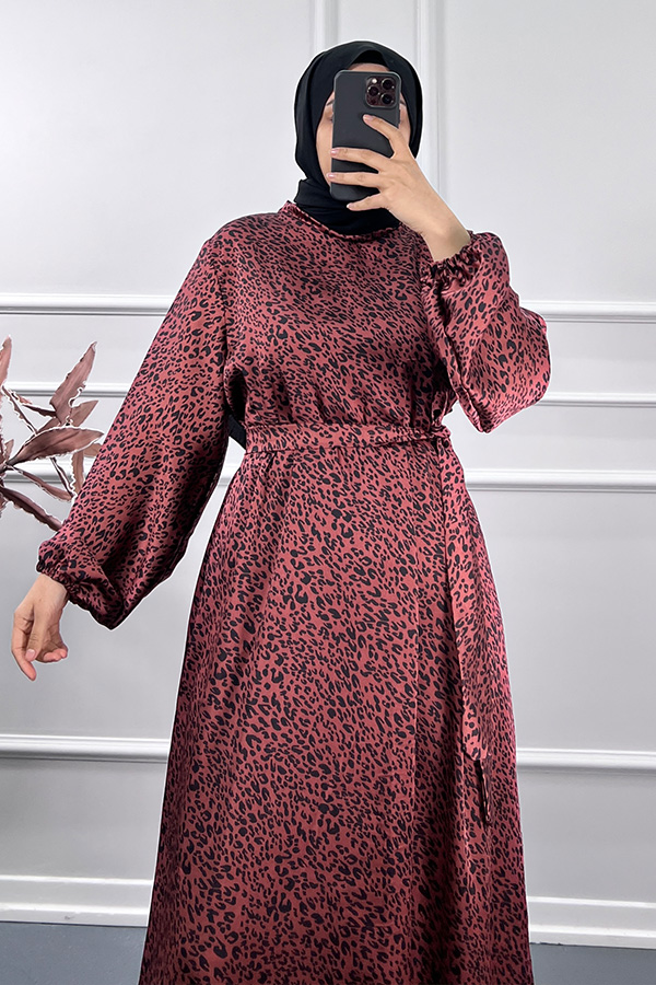 İpek Saten Elbise - Bordo