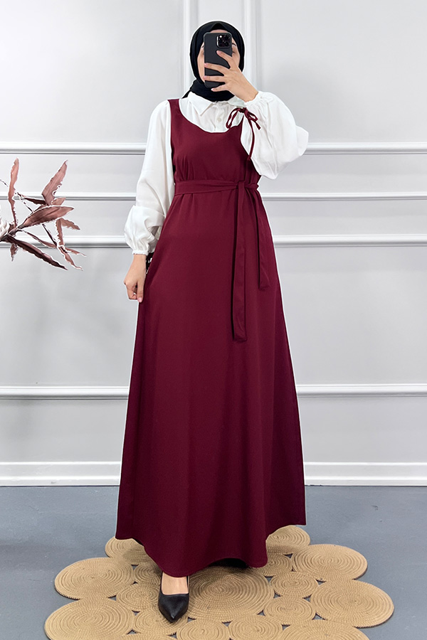 Jile Detaylı Elbise - Bordo