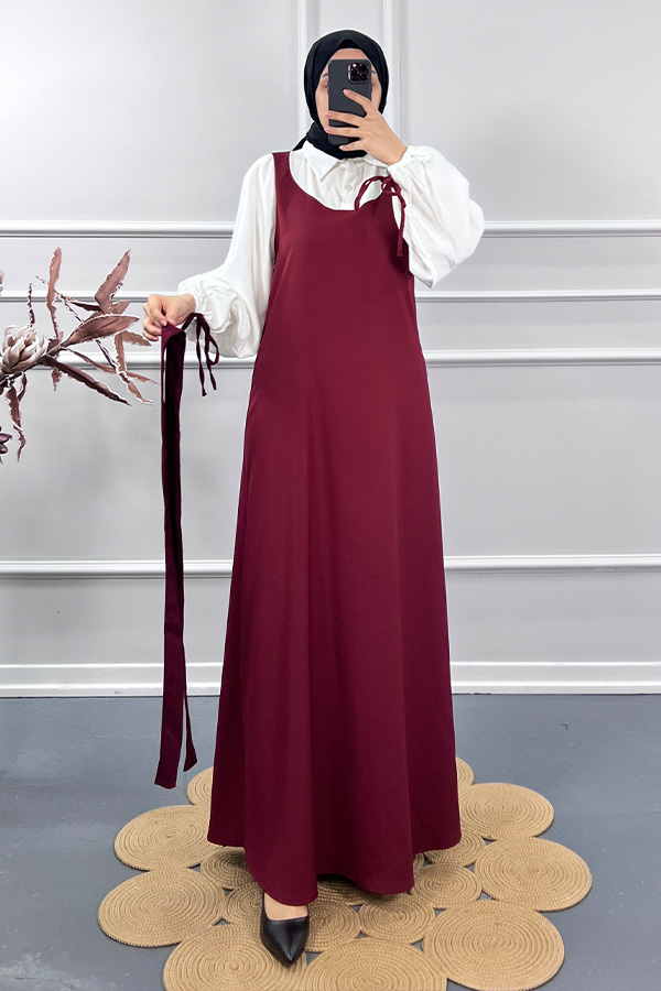 Jile Detaylı Elbise - Bordo