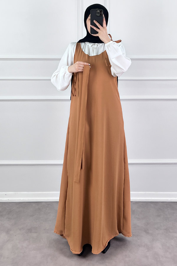 Jile Detaylı Elbise - Camel