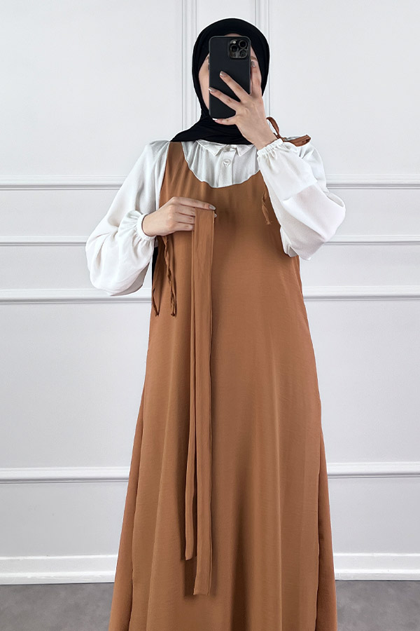 Jile Detaylı Elbise - Camel