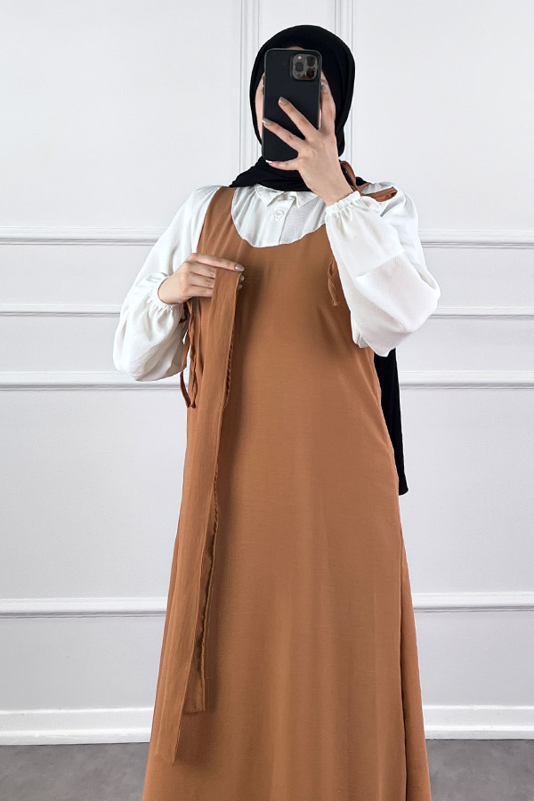 Jile Detaylı Elbise - Camel